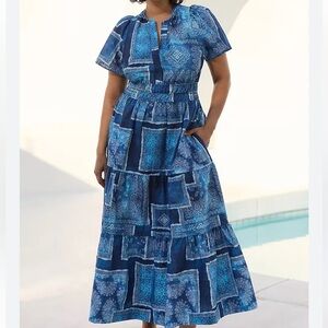 ⭐️Anthropologie The Somerset Maxi Dress sz xsmall patchwork blue⭐️